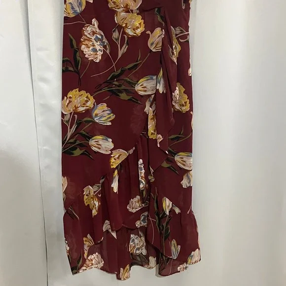 A New Day Womens Burgundy Floral Wrap High-Low Ruffle Midi Dress Large L Garden - Picture 9 of 16